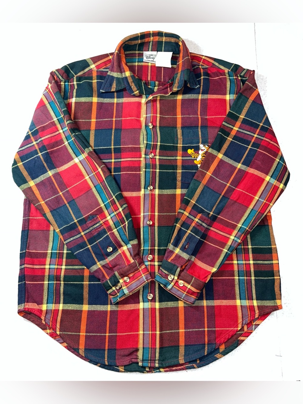 Disney Store Men’s Embroidered Tigger Plaid Flannel Vintage Shirt,MultiColor,M